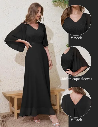 Vista 4 de DRESSTELLS Vestido formal para mujer, vestido de madre de la novia, invitada de boda, dama de honor, vestido largo de fiesta de graduación, vestidos