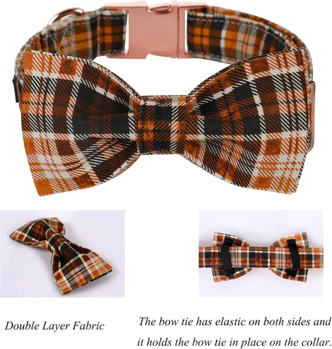 Vista 3 de Collar de Halloween para perro con moño de lionet paws - Lindo collar ajustable de moño de algodón para otoño con hebilla de metal para perro A: O &