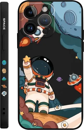 Vista 8 de LEECG Funda para iPhone 15 Pro Max, diseño creativo lateral de astronauta, silicona líquida, a prueba de golpes, suave, para iPhone 15 Pro Max negro