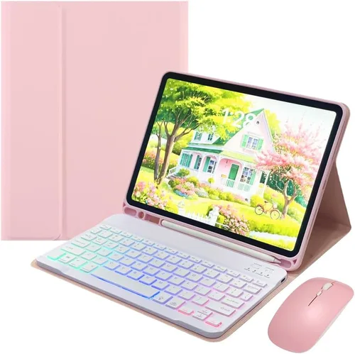Vista 14 de Funda con teclado retroiluminado arcoíris para Galaxy Tab S6 Lite de 10.4 pulgadas con mouse y 7 colores RGB retroiluminación colorida teclado