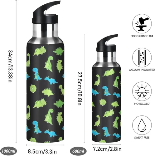 Vista 2 de Botella de agua de acero inoxidable aislada al vacío de 32 onzas, botellas de agua a prueba de fugas para gimnasio, viajes al aire libre, escuela