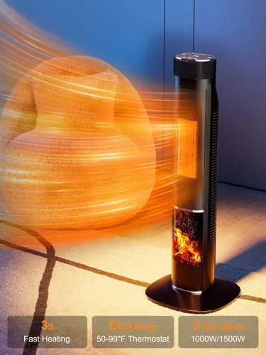 Vista 3 de Uthfy Calentador de espacio de 32 pulgadas para habitación grande, calentadores eléctricos portátiles de torre de 1500 W para uso en interiores