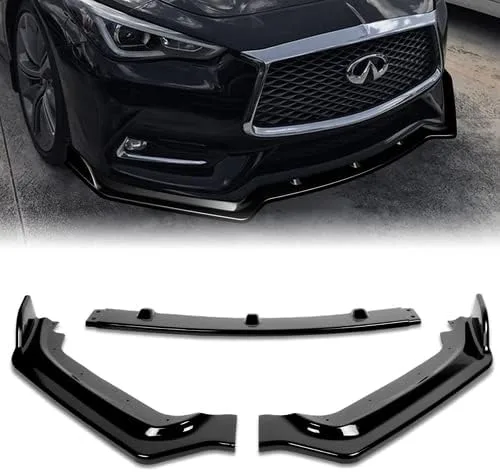 Vista 6 de Kit de 3 piezas de alerón de parachoques delantero divisor de carrocería lateral compatible con Infiniti Q60 2DR Coupe 2017-2022, 2018 2019