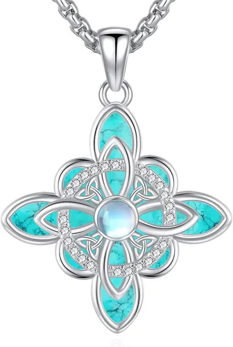 Vista 254 de Collar de pentagrama de plata de ley con triple luna, diosa celta, nudo celta, nudo de brujas, Ankh, sol y luna, Hécate, lilith, Santa Muerte