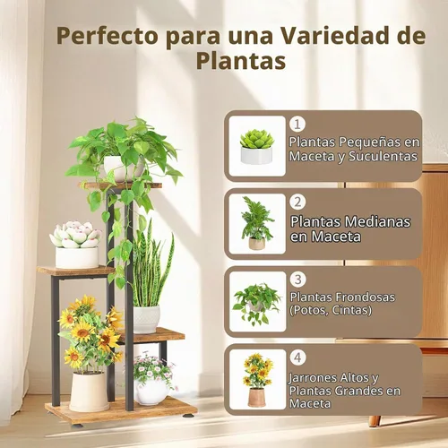 Vista 7 de LASZOLA Soporte de Madera de 4 Niveles en Negro para Plantas de Interior, Resistente y de Gran Capacidad, Estante de Flores Vertical de Múltiples