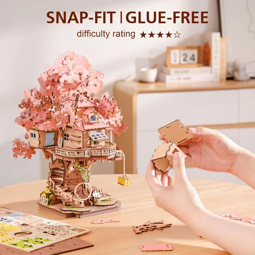 Vista 3 de Rolife - Puzzles 3D para adultos, árboles bonsái de cerezo en flor, juego de construcción de flores de casa de árbol sakura japonés para adultos