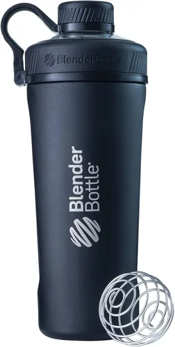 Vista 6 de BlenderBottle Radian Shaker Cup Botella de agua aislada de acero inoxidable con batidor de alambre, 26 onzas, azul ártico mate