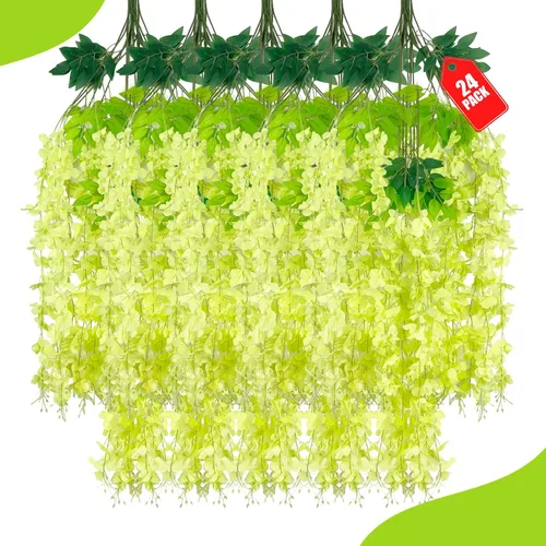 Vista 24 de Paquete de 12 flores colgantes de glicina rosa, flores colgantes falsas de 3.44 pies, guirnalda de glicina artificial para decoración de boda, telón