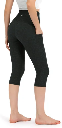 Vista 3 de ODODOS - Leggings tipo capri de mujer, no se traslucen y modelan el abdomen, con cintura alta y bolsillos para hacer yoga, atletismo, ejercicio