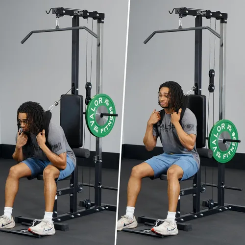 Vista 6 de Valor Fitness Máquina de cable de fila baja y desplegable LAT - Sistema de doble polea con carga de placa para entrenamiento de fuerza