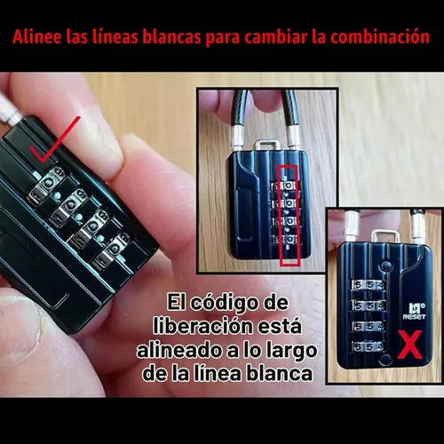 Vista 6 de RESET -201 (2 unidades) Candado de combinación de 4 dígitos con cable de acero de 7.1 pulgadas (7.1 in), bloqueo de cable para viajes, casillero
