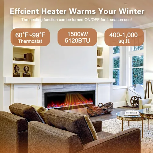 Vista 3 de Cheerway Chimenea eléctrica inteligente WiFi de 42 pulgadas, calentador eléctrico empotrado y montado en la pared con sonido crepitante y llama