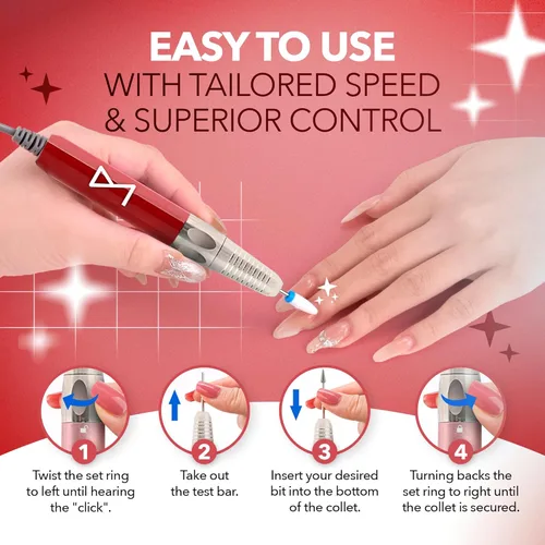 Vista 5 de M Max - Taladro de uñas profesional - Taladro de uñas con motor 2 en 1 sin escobillas - Eléctrico, inalámbrico, carcasa de aleación de aluminio