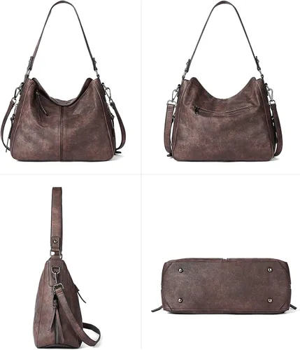 Vista 6 de BROMEN Bolsos de cuero vegano para mujer, bolsos de diseñador grandes con correa ajustable, Bolsa Hobo