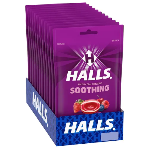Vista 10 de HALLS Gotas de garganta calmantes para la garganta, 12 bolsas de 25 (300 gotas en total)