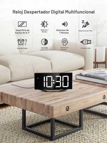 Vista 7 de Reloj despertador digital para mesita de noche del dormitorio, pantalla grande de números grandes con atenuador de brillo, reloj de escritorio