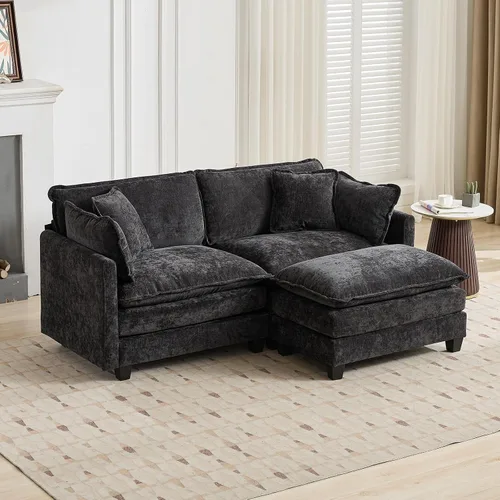 Vista 261 de Sofá seccional modular verde de 111.5", sofás seccionales grandes de 3 plazas para sala de estar, sofá nube oversized de tela chenille con otomana