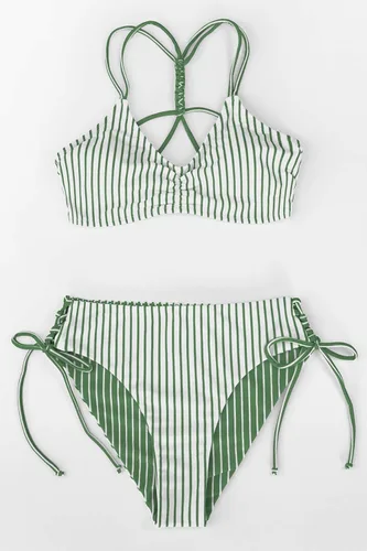 Vista 6 de CUPSHE - Conjunto de bikini con tirantes reversible y con cordones para mujer