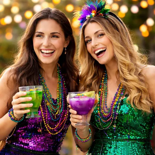 Vista 8 de Oojami 144 cuentas de Mardi Gras a granel, collares metálicos redondos de 33 pulgadas de 0.276 in, regalos de fiesta dorados, verdes y morados