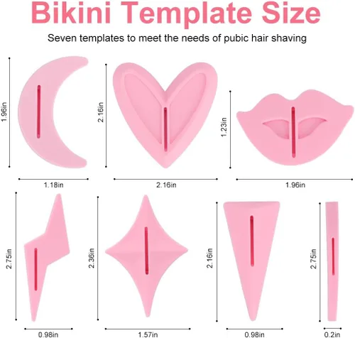 Vista 2 de Plantillas de pelo púbico para mujer, kit de plantillas de afeitado de bikini con 7 formas reutilizables, plantillas de recortadora de bikini