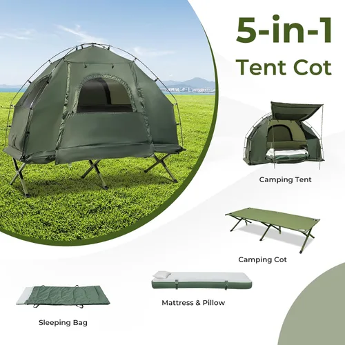 Vista 3 de GYMAX Tienda de campaña con cuna, plegable de 5 en 1 con colchón y almohadas, sacos de dormir, parasol, tienda de campaña elevada para camping
