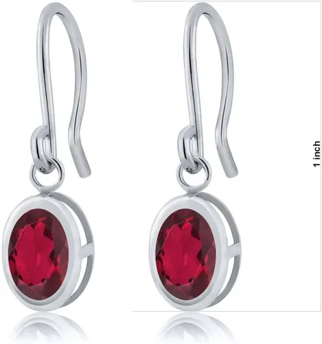 Vista 26 de Gem Stone King Aretes colgantes de plata de ley 925 de 0.276 x 0.197 in con piedra natal ovalada de alambre francés para mujer