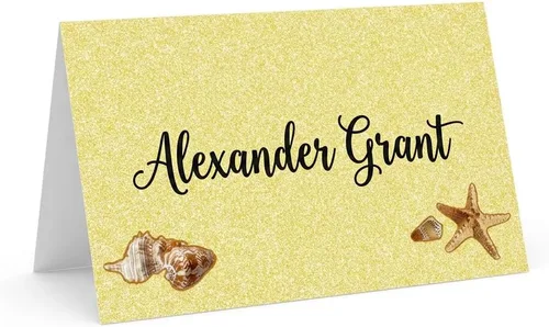 Vista 13 de Tarjetas de lugar con nombre de playa, 25 tarjetas de identificación para asientos de invitados, tiendas de campaña de playa y mesa tropical