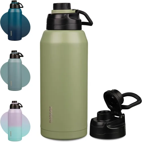 Vista 18 de BJPKPK Botella de agua aislada de 36 onzas, botellas de acero inoxidable con tapa de boquilla a prueba de fugas, jarra de agua grande de boca ancha