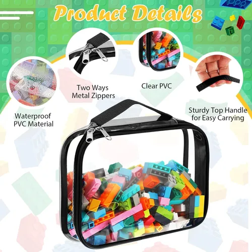 Vista 6 de Sanwuta Paquete de 3 bolsas de almacenamiento de juguetes con cremallera, de PVC transparente, impermeables, organizadoras, bolsas de juguetes