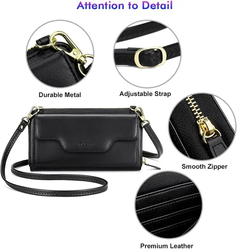 Vista 7 de nuoku Bolsos cruzados para mujer, carteras de muñeca para mujer, monederos pequeños para mujer, cartera para teléfono celular, cartera RFID