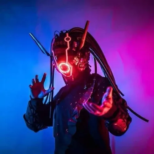 Vista 2 de Cyberpunk - Máscara futurista con luces máscara con tubos aspecto de cabello Cyberpunk para cosplay disfraz interestelar máscara LED punk brillante