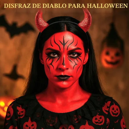 Vista 7 de Kit de maquillaje de Halloween de pintura facial roja, diadema de cuernos de diablo para mujer, pintura de cuerpo rojo a base de agua de 1.01 onzas