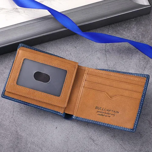 Vista 4 de LUKZIJAES Billetera de cuero genuino para hombre, con bloqueo RFID, delgada, plegable, bolsillo frontal, #3-Café, Vintage