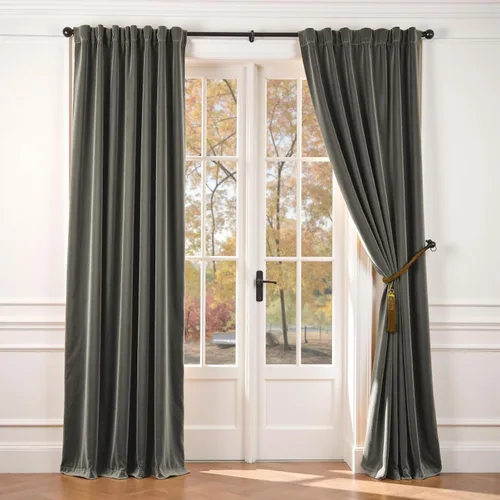 Vista 109 de Lazzzy Cortinas opacas de terciopelo beige de 84 pulgadas de largo con aislamiento térmico para oscurecer la habitación, cortinas forradas de lujo