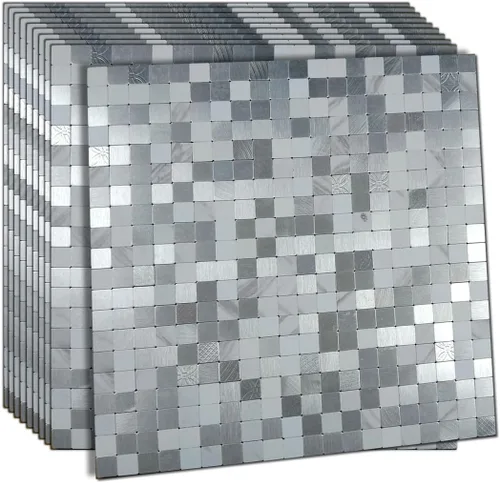 Vista 11 de XUANINY Azulejo autoadhesivo de metal para salpicaduras, azulejo despegar y pegar para cocina, superficie de aluminio cepillado para salpicaduras