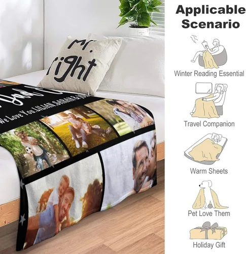 Vista 4 de Manta personalizada con imagen hecha en Estados Unidos, mantas personalizadas con fotos, nombres, manta suave personalizada con imagen personalizada