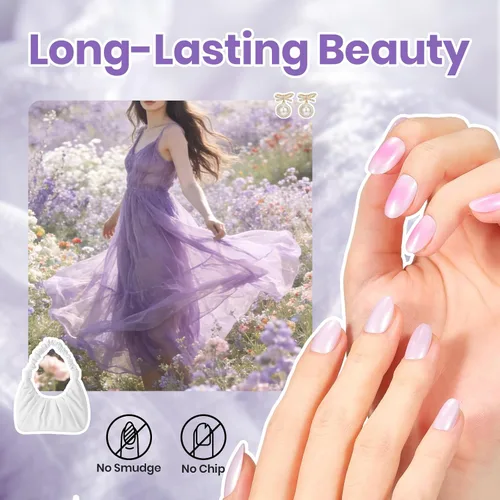 Vista 2 de Beetles - Esmalte de uñas morado – Violeta nublado de 0.51 onzas líquidas, esmalte de uñas morado pastel con purpurina de secado rápido para uñas