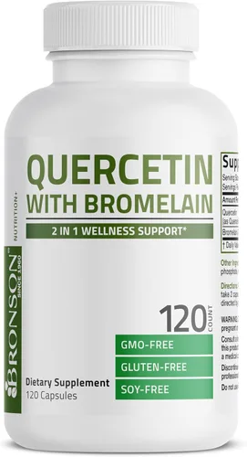 Vista 5 de Bronson Quercetina con bromelina 2 en 1 apoyo para el bienestar, sin OMG, 120 cápsulas