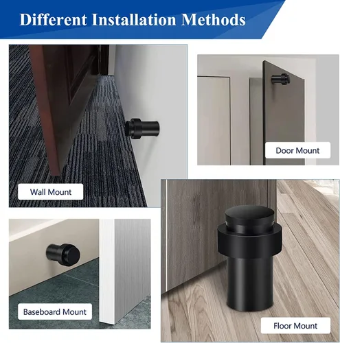 Vista 4 de Tope de puerta de 2.5 pulgadas para puerta de piso cilíndrico negro, protector de pared de goma de acero inoxidable resistente para parte inferior
