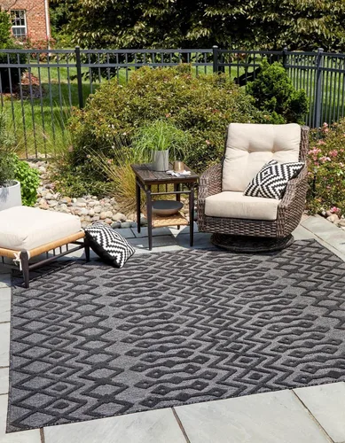 Vista 7 de Unique Loom Alfombra de área de la colección texturizada Trellis para exteriores, color osage, 2 x 3 pies, rectangular, color aguamarina