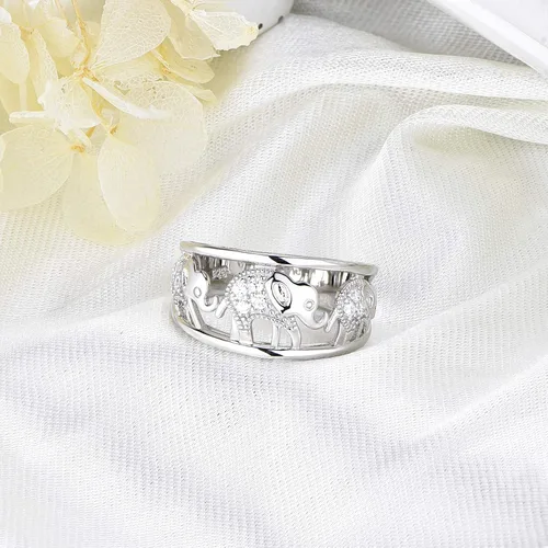 Vista 6 de JO WISDOM Anillo de elefante de plata de ley 925 con circonita cúbica, Plata Esterlina, Zirconia cúbica