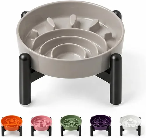 Vista 28 de Cuenco elevado para perros de alimentación lenta, 0.8 tazas de cerámica elevado con soporte inoxidable, cuenco elevado para perros de 6.3 pulgadas