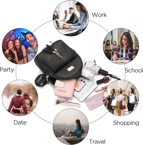 Vista 6 de I IHAYNER Mochila de moda para niñas, mini monedero, mochila pequeña de cuero para adolescentes, niñas con monedero