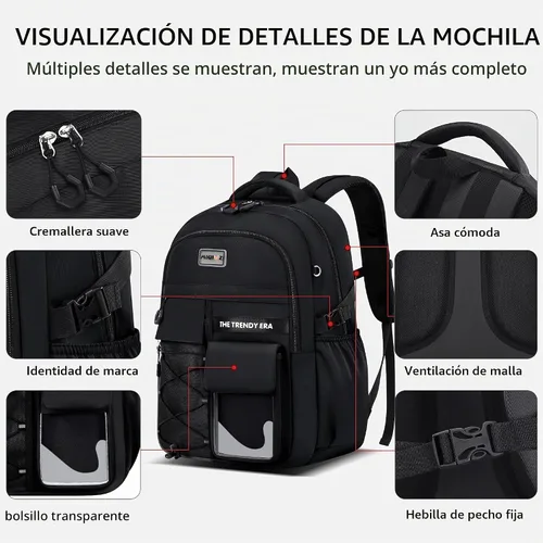 Vista 4 de Mochila para estudiantes adolescentes, material encriptado, múltiples compartimentos y mochila de gran capacidad con bolsillos antirrobo, mochilas