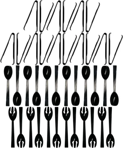 Vista 12 de Party Essentials Kit de utensilios de plástico para servir bufé, cucharas, tenedores, pinzas, 20 piezas, color negro