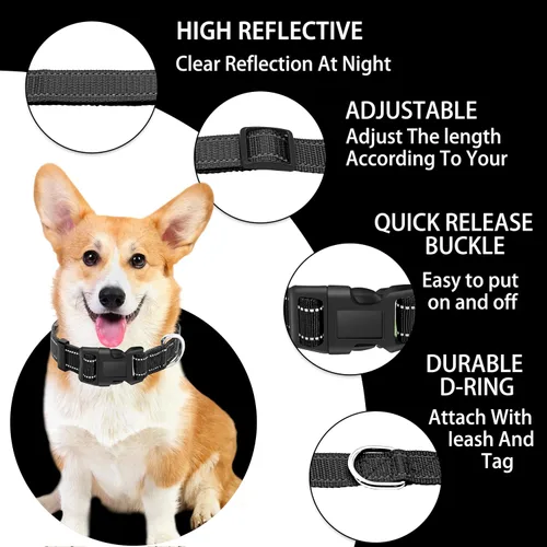 Vista 2 de Collar reflectante para perro con hebilla de bloqueo de seguridad, collares de nailon suaves y transpirables ajustables para perros pequeños