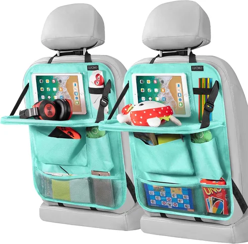 Vista 17 de LUCMO Organizador de asiento trasero de coche con soporte para tableta - 2 piezas, organizador de almacenamiento de coche con 6 bolsillos