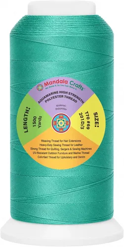 Vista 70 de Mandala Crafts Airforce Blue Tex 70 - Hilo de poliéster para tapicería 1500 Yds T70 UV Resistant Strong Thread for Leather Sewing, Marine