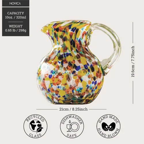 Vista 7 de NOVICA Jarra de vidrio reciclado soplado a mano artesanal multicolor de México 'Confetti' (71 onzas)