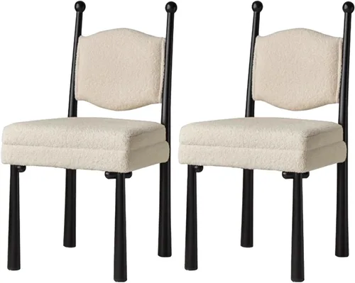 Vista 11 de Sillas de comedor de madera, sillas de cocina con material de lana de cordero, asiento tapizado, silla de sala de estar para estudio y comedor, sala